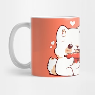 Cute dogs sharing a sausage Mug